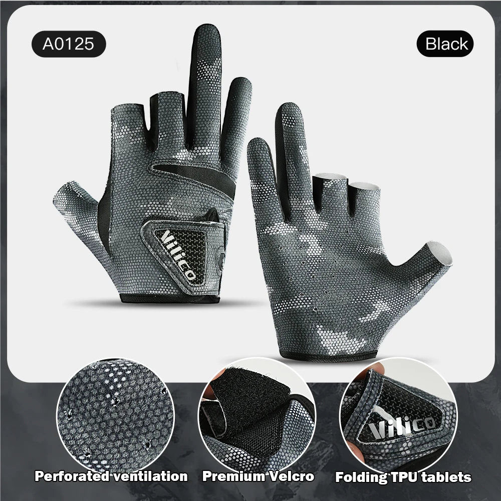 1 Pair Fishing Gloves for Men Summer Fishing Road Sub Sunscreen and Anti Slip Ice Silk Breathable Thin Three Finger Cut Gloves