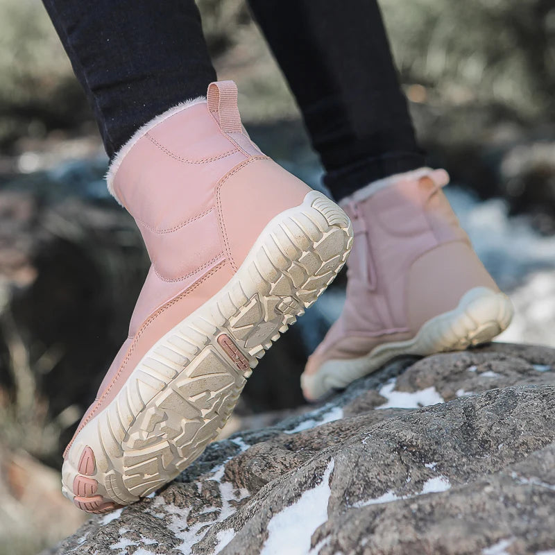 Women/Men Barefoot Snow Boots Warm Fur Shoes Non Slip Minimalist Ankle Boots Thermal Plush Shoes Comfortable for Hiking Walking