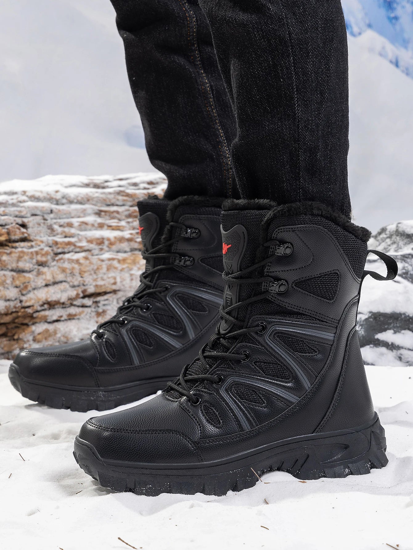 Men Winter Outdoor Velvet Warm Snow Boots Walking Shoes Waterproof Ski Shoes High-Top Large Size Cotton Boots Thick Cotton Shoes