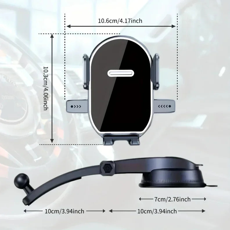 Adjustable Car Phone Mount with ABS Frame & Strong Suction Base - 360° Swivel Dashboard Cradle, Anti-Shake/Slip Design