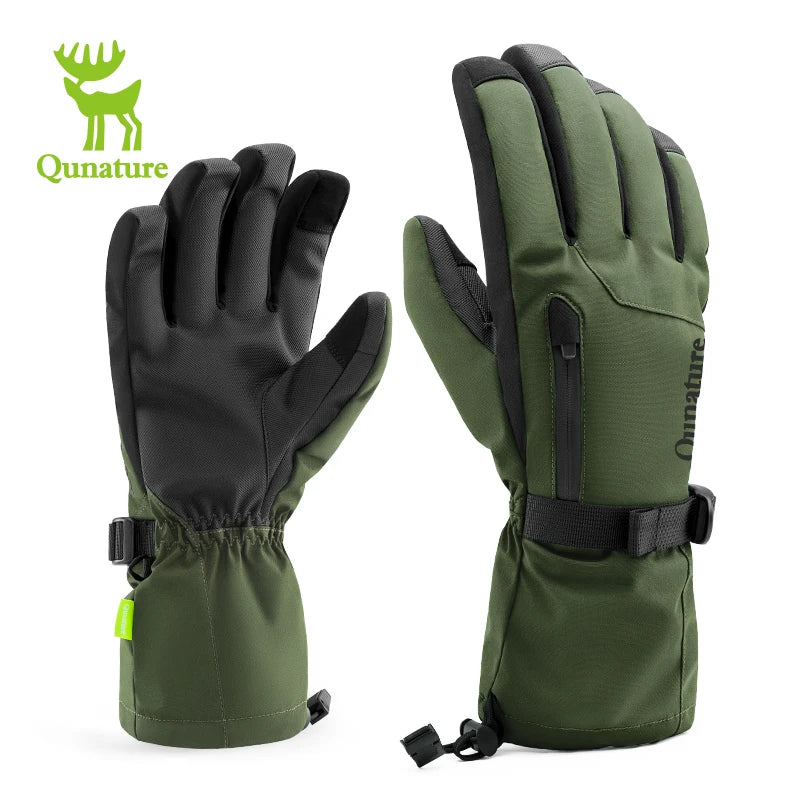 Qunature Ski Gloves Touchscreen Waterproof Keep Warm Ski Gloves Extended Wrist Palm anti-slip PU Snowboard Gloves Windproof