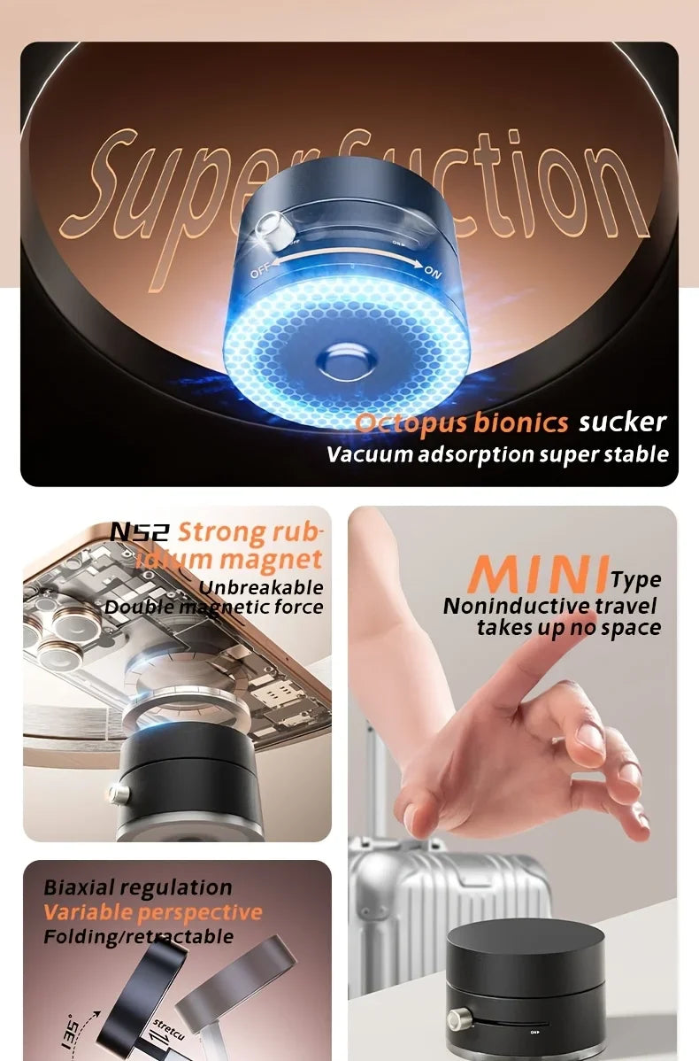 2025 New Model 360-Degree Rotating Aluminum Alloy Magnetic Vacuum Suction Cup Car Phone Holder, Portable New Design