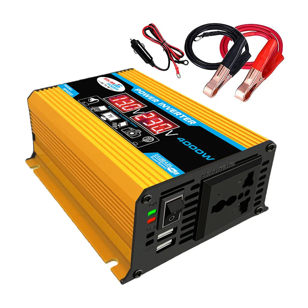 4000W Car Power Inverter DC 12V to AC 220V/110V Dual LCD Digital Display Voltage Transformer Car Charger Converter Adapter