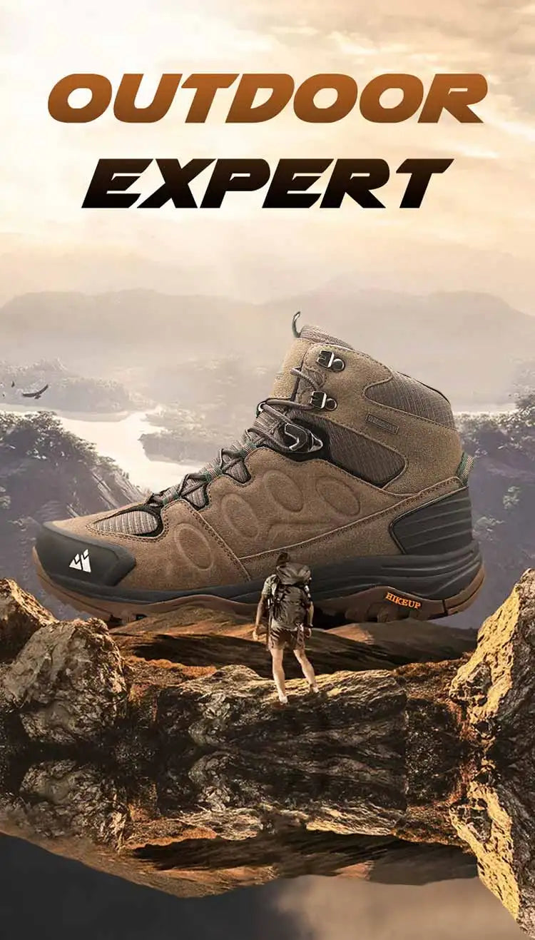 HIKEUP High-Top Men Hiking Boot Winter Outdoor Shoes Lace-Up Non-slip Sports Casual Trekking Boots Man Suede Warm Shoes