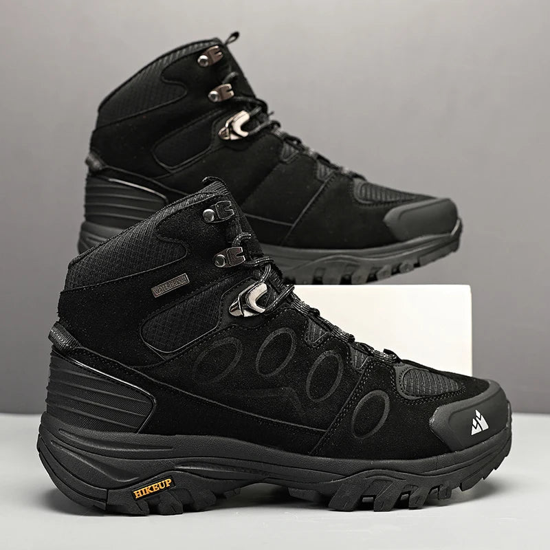 HIKEUP High-Top Men Hiking Boot Winter Outdoor Shoes Lace-Up Non-slip Sports Casual Trekking Boots Man Suede Warm Shoes