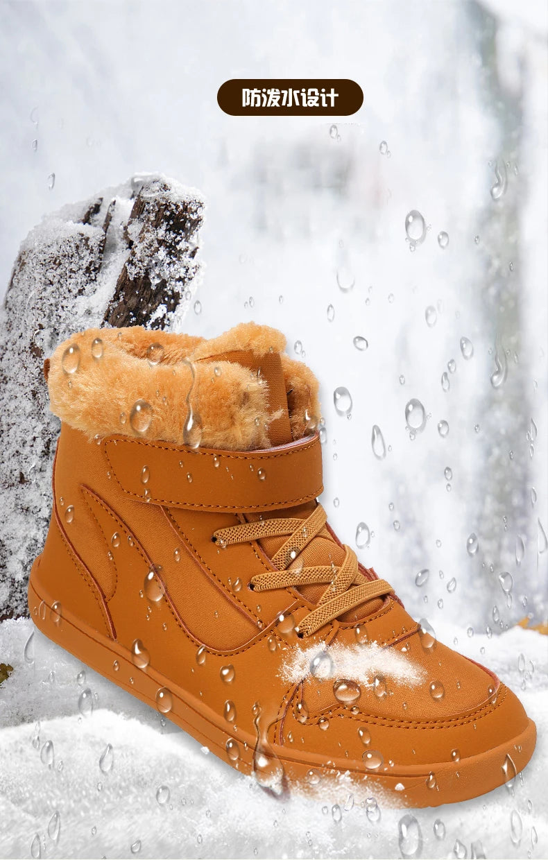 Winter Kids Wide Toe Barefoot Snow Boots Outdoor Waterproof Anti-slip Hiking Shoes Thickened Warm Plush Boots Comfortable
