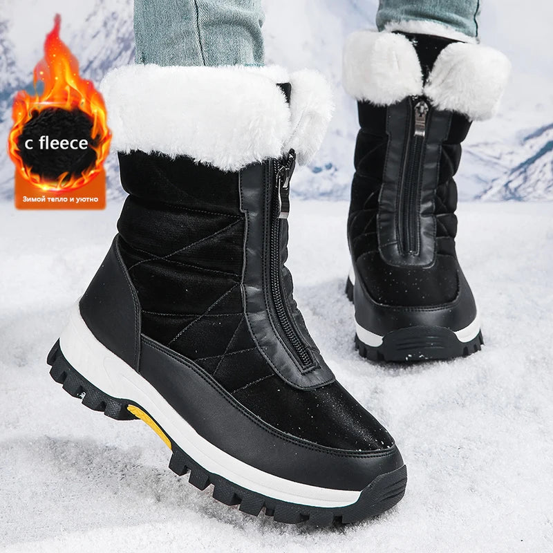 2025 Winter Hiking Shoes Women Boots Handmade High-top Plush Snow Shoes Outdoor Non-slip Hiking Plush Keep Warm Boots