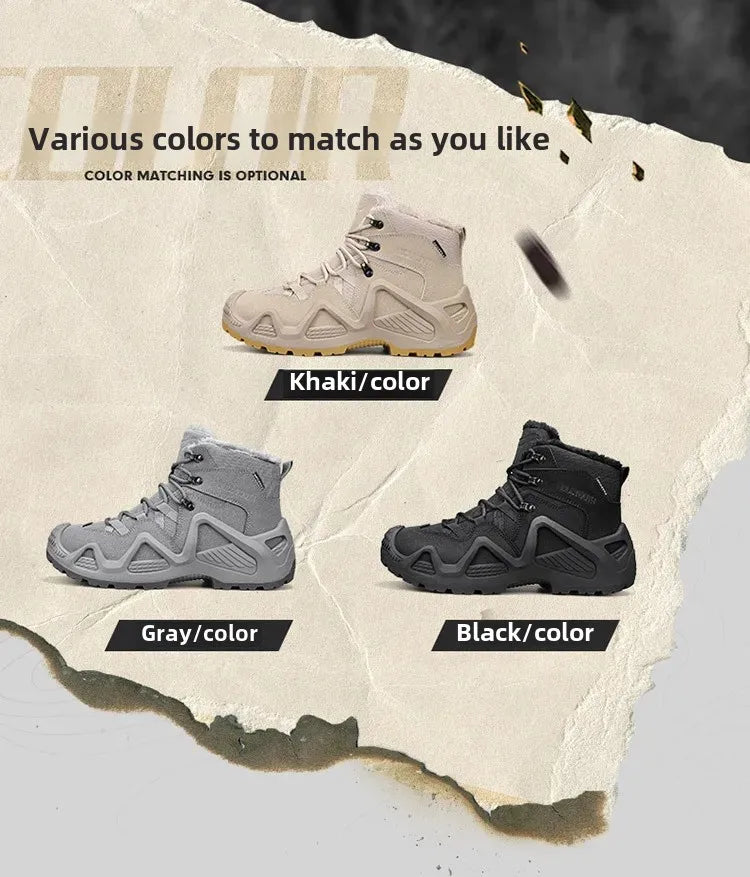 Cross-Border Autumn/Winter High-Top Men's Outdoor Non-Slip Climbing Boots Plus Size Thickened Warm Cotton Shoes Fleece-Lined