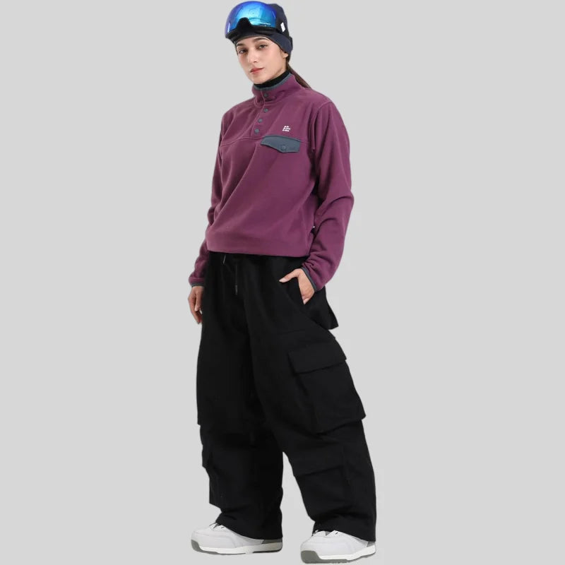 GSOU SNOW Winter Multi Pockets Ski Pants Men Loose Snow Pants Warm Windproof Skiing Trousers Outdoor Sports Breathable Britches