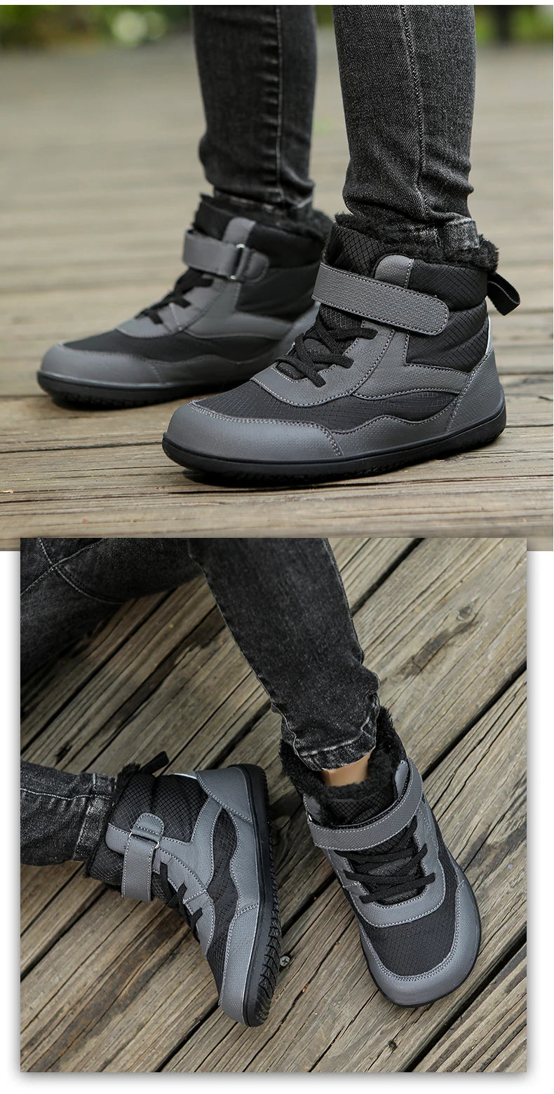 Winter Kids Wide Toe Barefoot Shoes Waterproof Snow Boots Outdoor Girls' Boy Comfortable and Warm Fur Snow Hiking Boot Warm Boot
