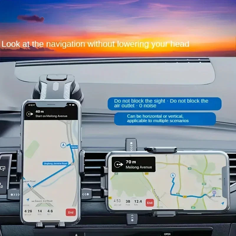 Adjustable Car Phone Mount with ABS Frame & Strong Suction Base - 360° Swivel Dashboard Cradle, Anti-Shake/Slip Design