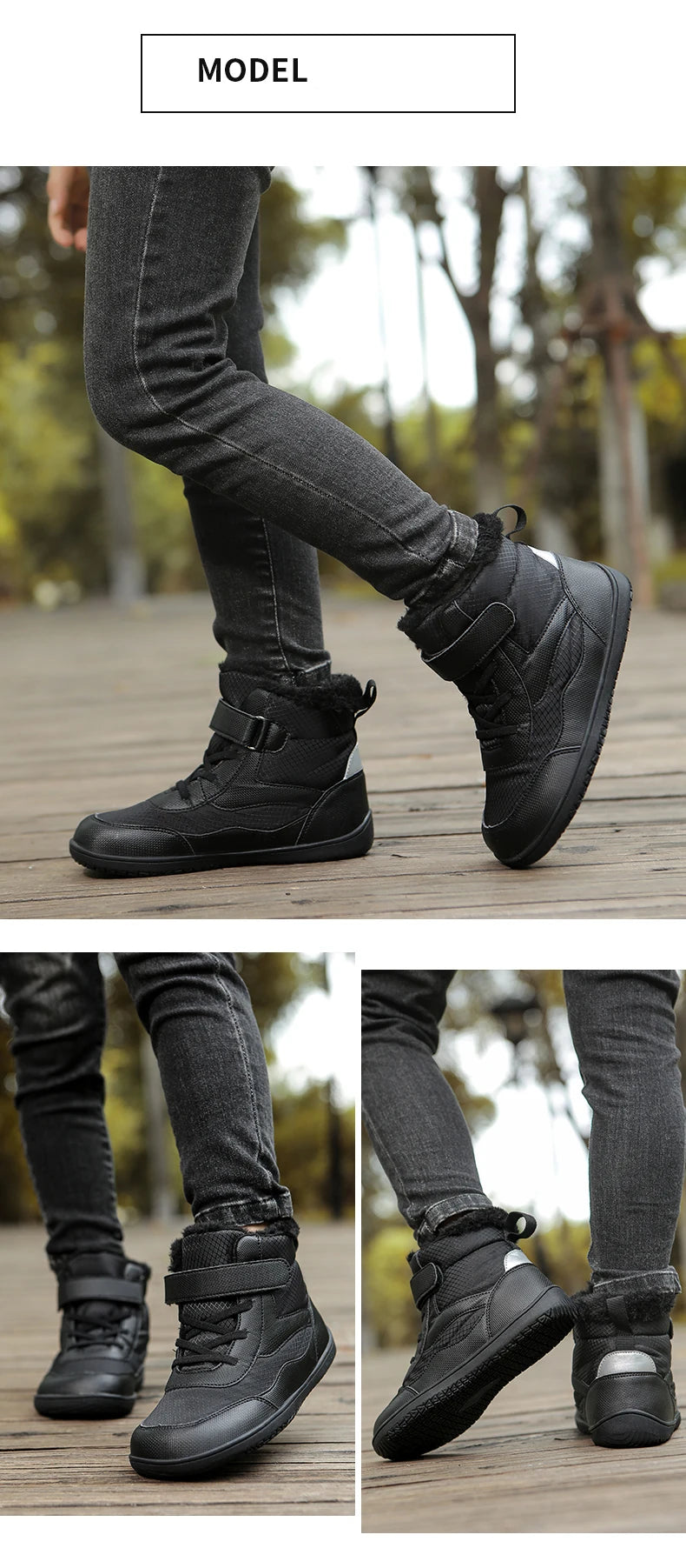 Winter Kids Wide Toe Barefoot Shoes Waterproof Snow Boots Outdoor Girls' Boy Comfortable and Warm Fur Snow Hiking Boot Warm Boot