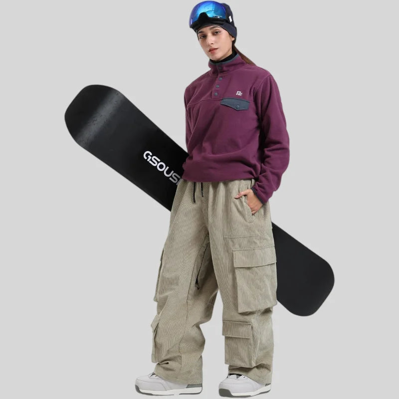 Baggy Snowboard Pants by Dollplus – Multi-Pocket, Windproof & Thermal Ski Wear
