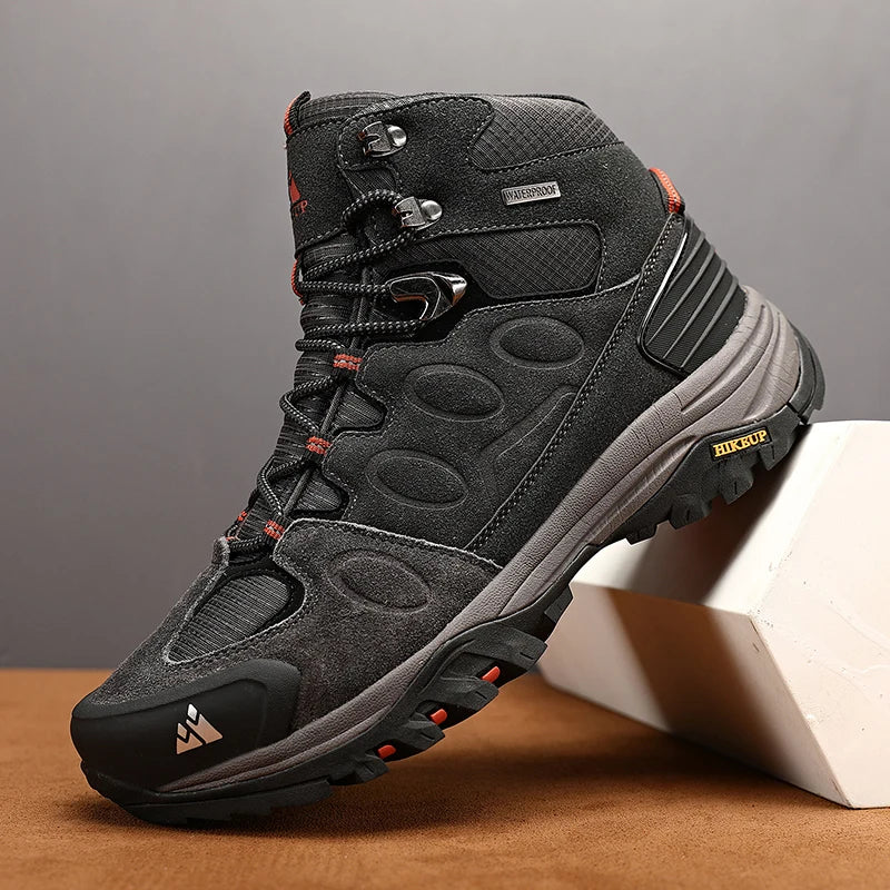 HIKEUP High-Top Men Hiking Boot Winter Outdoor Shoes Lace-Up Non-slip Sports Casual Trekking Boots Man Suede Warm Shoes