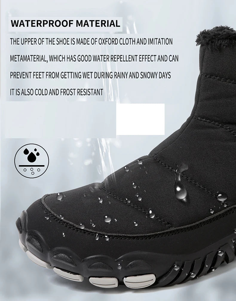 Women/Men Barefoot Snow Boots Warm Fur Shoes Non Slip Minimalist Ankle Boots Thermal Plush Shoes Comfortable for Hiking Walking