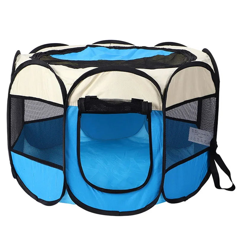 octagon pet tent Blue and beige