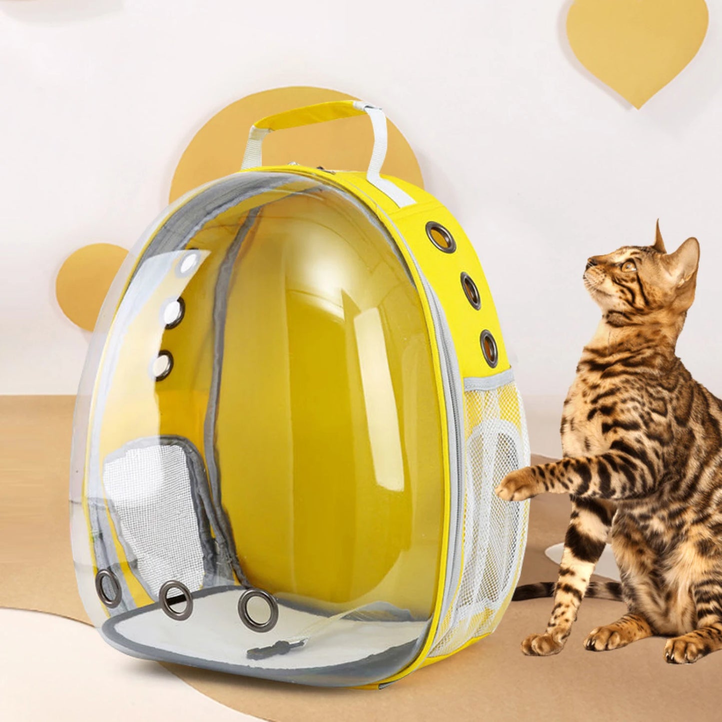 Yellow space capsule cat backpack