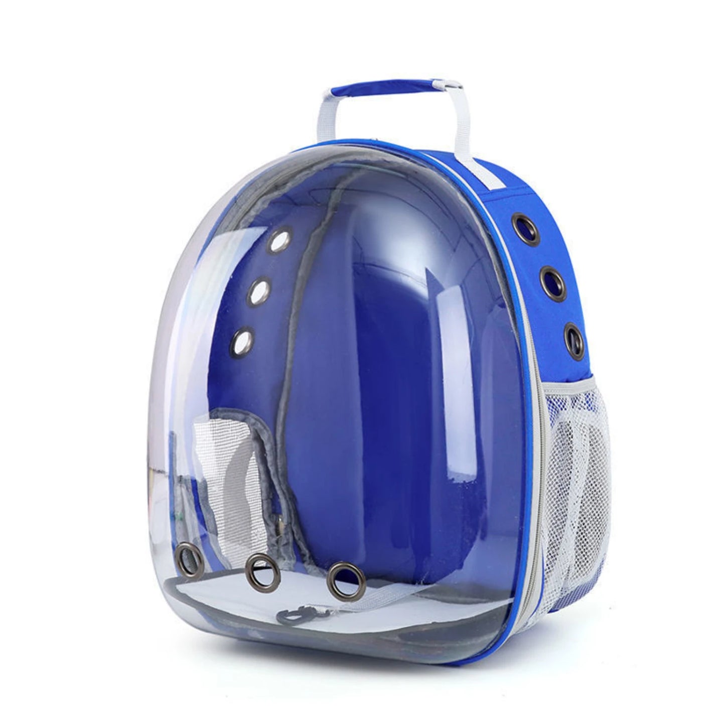 transparent space pet carrier in blue