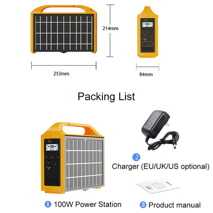 Gaiaray 100W Portable Power Station UPS Solar Power Generator 110V/220V LiFePO4 Charging Stations With Solar Panel for Camping