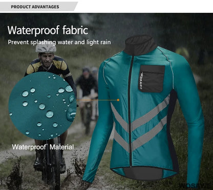 WOSAWE Windproof Cycling Jacket MTB Bike Jersey Outdoor Sport Cycling Windbreaker Rainproof Reflective Bike Clothing Navy Blue