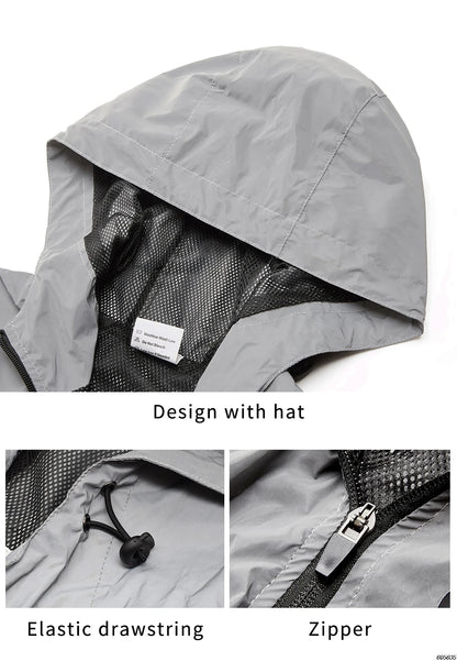 WOSAWE Men's Fully Reflective Jacket Outdoor Lightweight Windbreaker MTB Bike Hooded Rain Jacket Running Fishing Cycling Coat