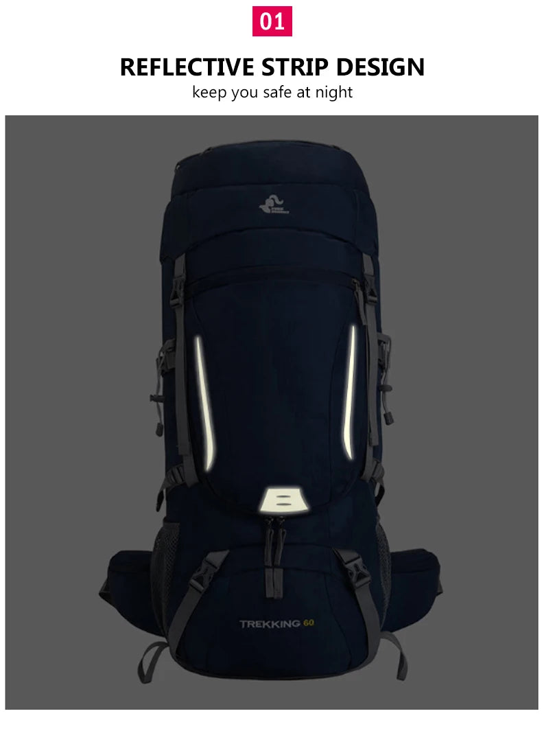 Men's 60L Large Hiking Mountaineering Backpack Climbing Hiking Backpack Camping Backpack Sport Outdoor Rucksack Bag  XA108Y