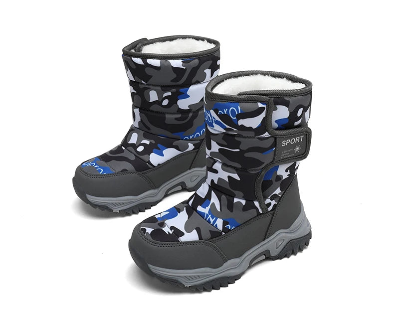 Baasploa Children Snow Boots Winter Plush Warm Ankle Boots For Boys Girls New Fashion Waterproof Cotton Shoes Non-Slip Outdoor