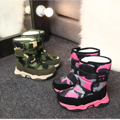 Baasploa Children Snow Boots Winter Plush Warm Ankle Boots For Boys Girls New Fashion Waterproof Cotton Shoes Non-Slip Outdoor