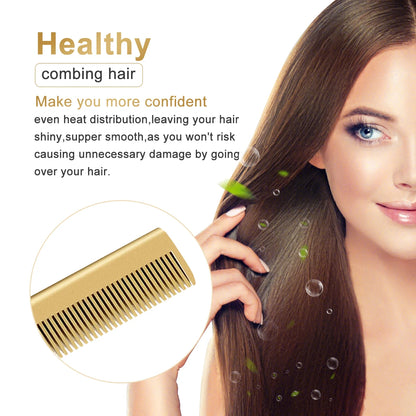 2 in1 Hot Comb Hair Straightener Electric Heating Comb Fast Heating Portable Travel Anti-Scald Beard Straightener Press Comb