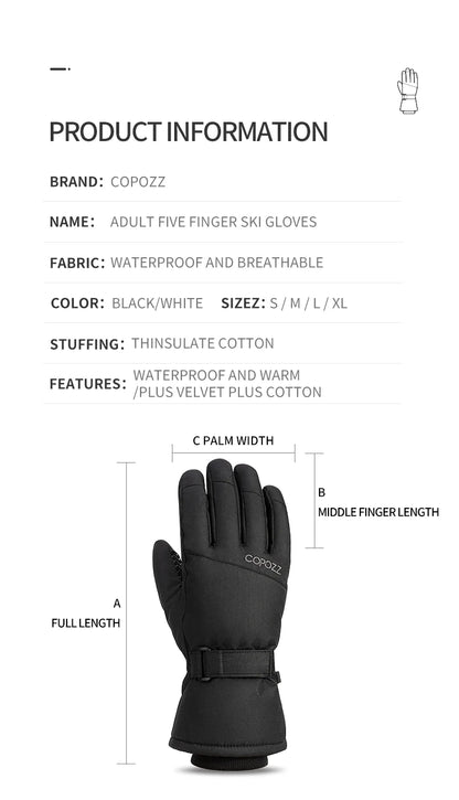 Copozz Adult Warm Winter Ski Gloves Waterproof 3M Thinsulate Snowboard Gloves Thermal Motorcycle Cycling Gloves Men Women