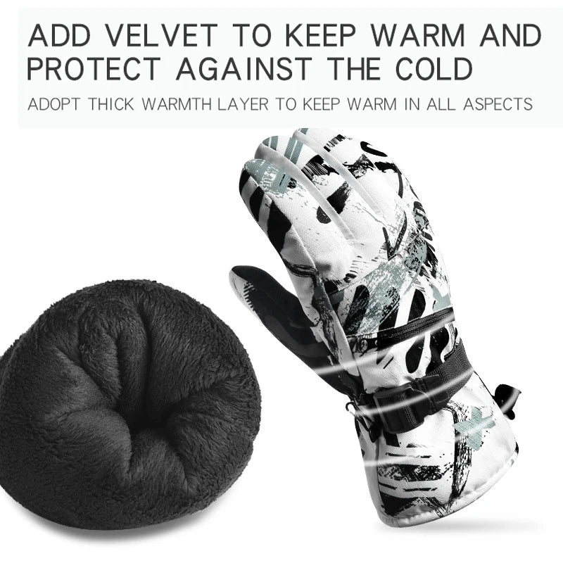 Winter Snowboard Ski Gloves PU Leather Non-slip Touch Screen Waterproof Motorcycle Cycling Fleece Warm Snow Gloves Unisex