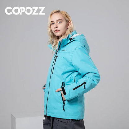 COPOZZ Ski Jacket Women Snowboard Jacket Ski Coat Female Winter Outdoor Warm Waterproof Windproof Breathable Clothes Hooded