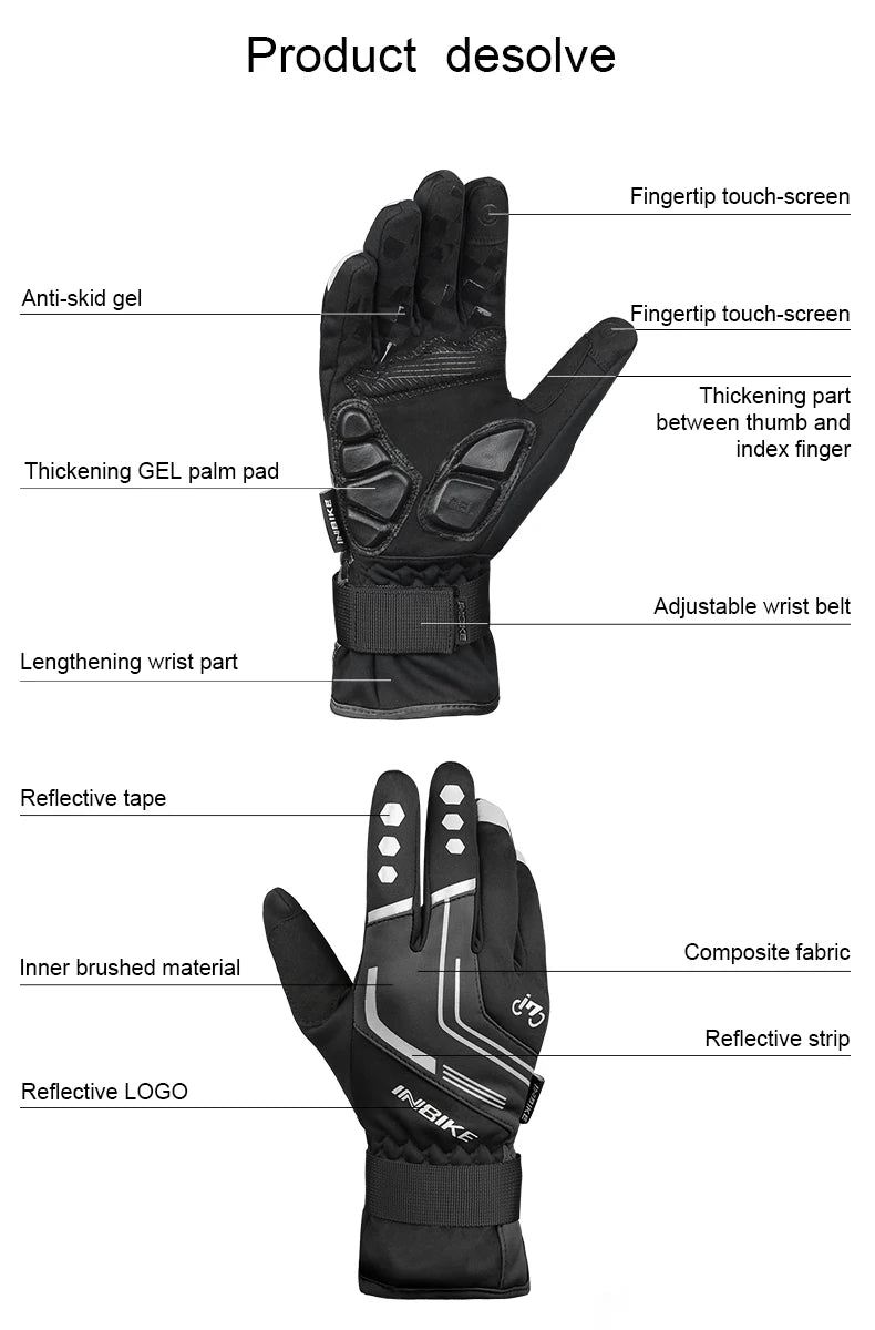 INBIKE Winter Cycling Gloves for Men Women Warm Fleece Biking Glove for Riding Bicycle Gloves Waterproof Touchscreen Accessories