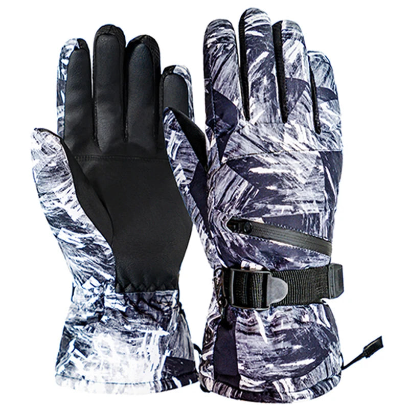 Winter Snowboard Ski Gloves PU Leather Non-slip Touch Screen Waterproof Motorcycle Cycling Fleece Warm Snow Gloves Unisex