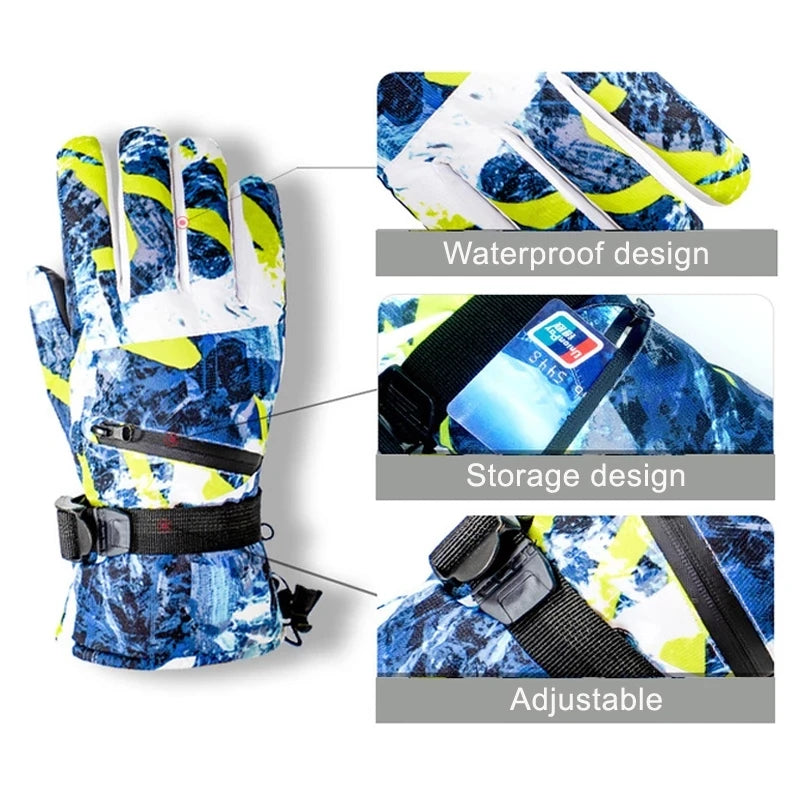 Winter Snowboard Ski Gloves PU Leather Non-slip Touch Screen Waterproof Motorcycle Cycling Fleece Warm Snow Gloves Unisex