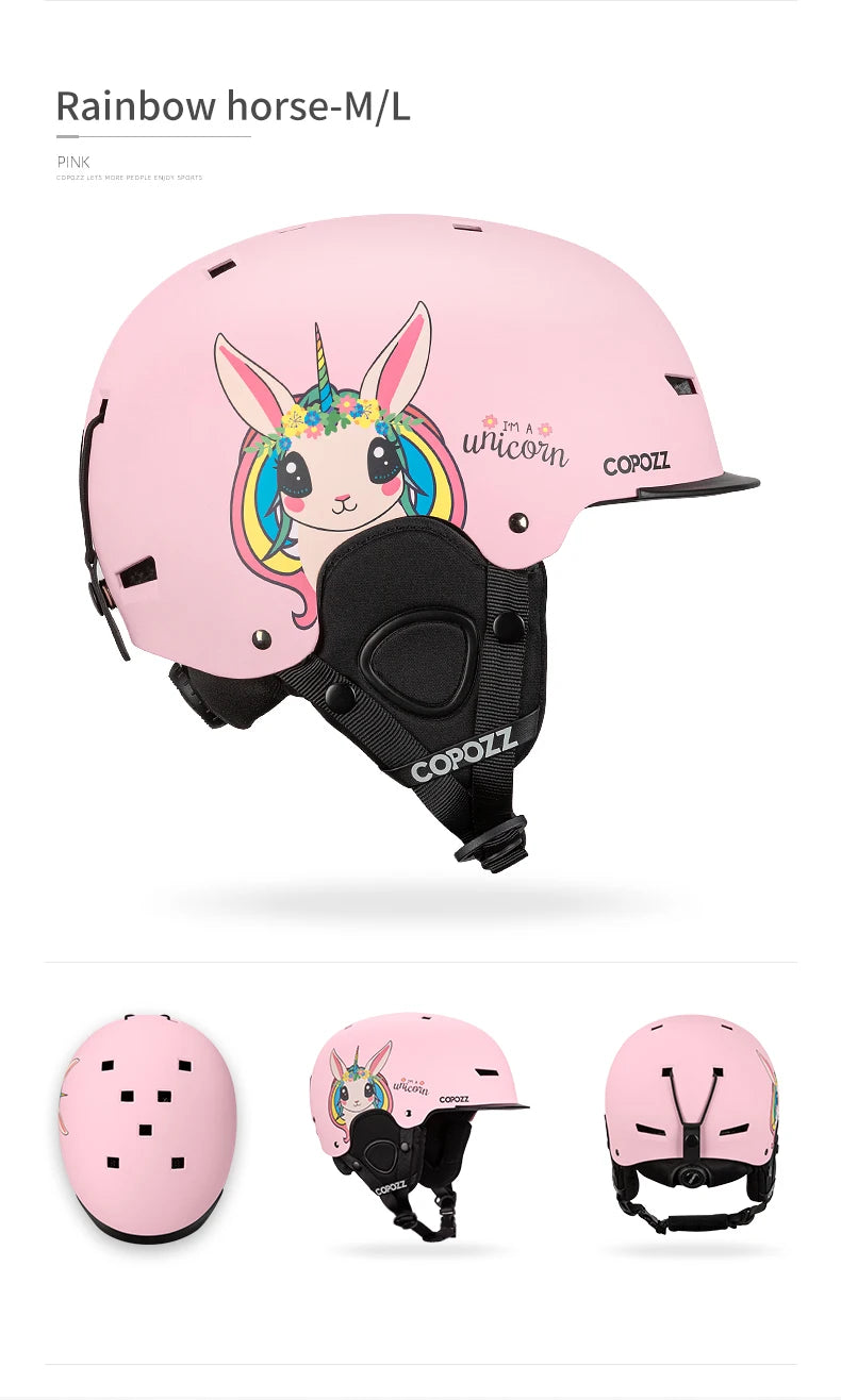 COPOZZ New Ski helmet Cartoons Half-covered Anti-impact Safety Helmet Cycling Ski Snowboard Sports Helmet For Adult and Kids