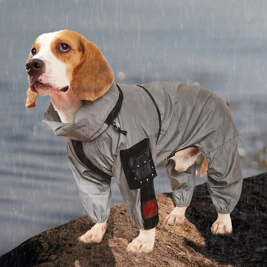 Large waterproof dog raincoat with hood