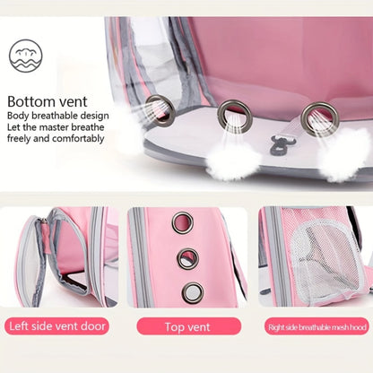 Pink pet carrier with ventilation features.
