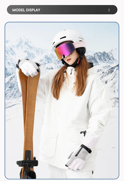 Qunature Ski Gloves Touchscreen Waterproof Keep Warm Ski Gloves Extended Wrist Palm anti-slip PU Snowboard Gloves Windproof