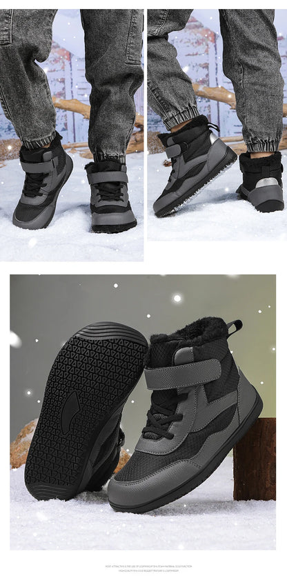 Winter Kids Wide Toe Barefoot Shoes Waterproof Snow Boots Outdoor Girls' Boy Comfortable and Warm Fur Snow Hiking Boot Warm Boot