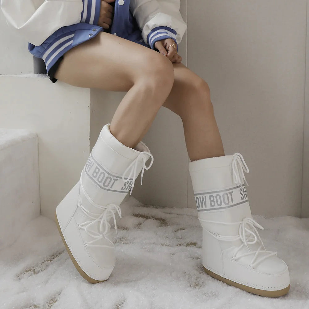 Winter Boots Women Snow Boots Mid-calf Cold-proof Antiskid Thicken Plush Waterproof Thick Platform Space Ski Boots Size 35-43