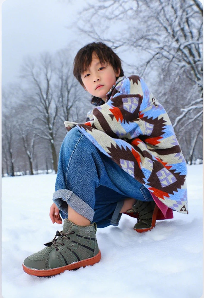 Boys Girls Snow Boots Waterproof Winter Shoes Kids Barefoot Shoes Winter Wide Toe Sneakers Warm Snow Boots Lightweight Non-slip