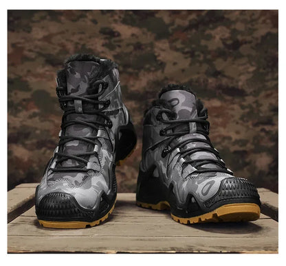 Cross-Border Autumn/Winter High-Top Men's Outdoor Non-Slip Climbing Boots Plus Size Thickened Warm Cotton Shoes Fleece-Lined