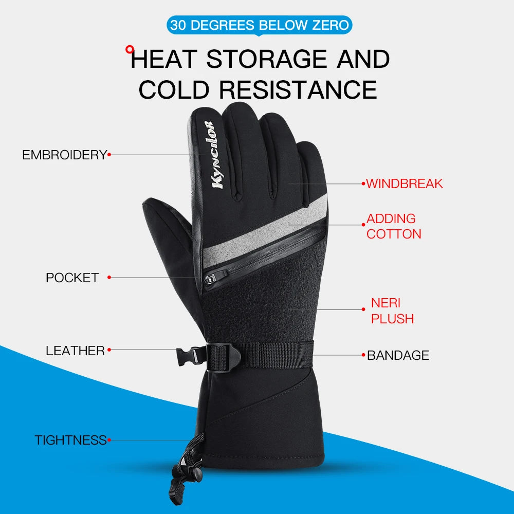 Winter Outdoor Snowy Cycling Skiing Sports Mountaineering Warm Windproof Waterproof Durable Waterproof Ski Thick Gloves