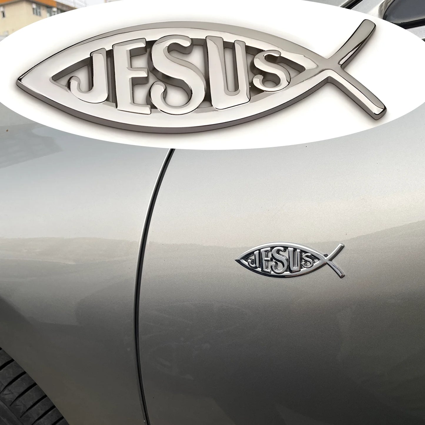 Metal Jesus Fish Stickers Applicable to Car Trunk, Fender and Rear Bumper, 3D Metal Stickers, Christian Badge