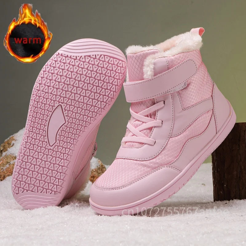Winter Kids Wide Toe Barefoot Shoes Waterproof Snow Boots Outdoor Girls' Boy Comfortable and Warm Fur Snow Hiking Boot Warm Boot