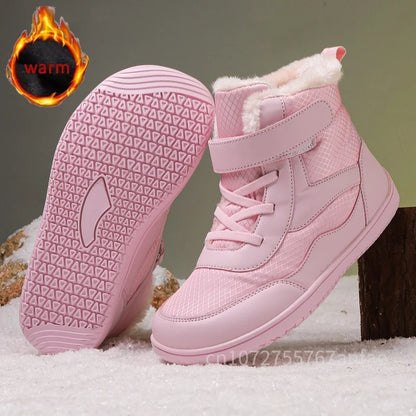 Winter Kids Wide Toe Barefoot Shoes Waterproof Snow Boots Outdoor Girls' Boy Comfortable and Warm Fur Snow Hiking Boot Warm Boot