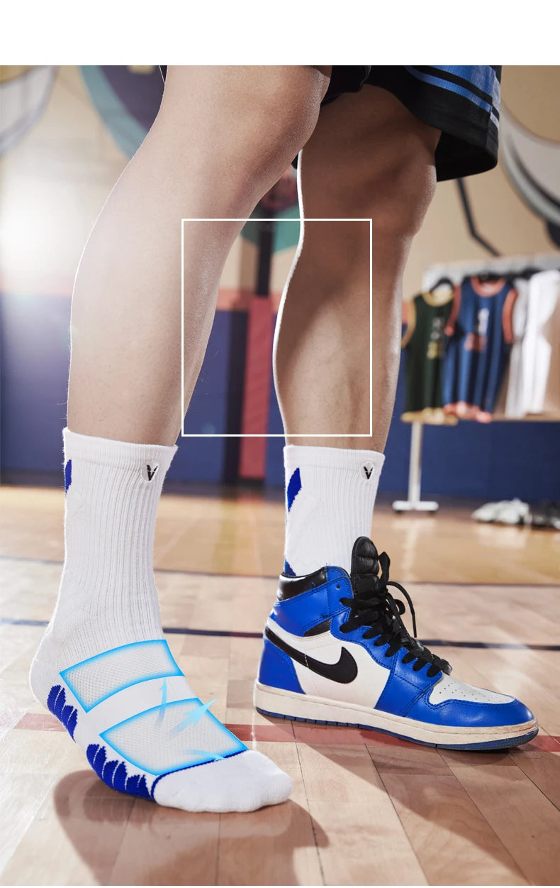 Veidoorn High Quality Sport Socks for Men Mid Calf Length Running Basketball Socks Thicken Non Slip Camping Cycling Stocking