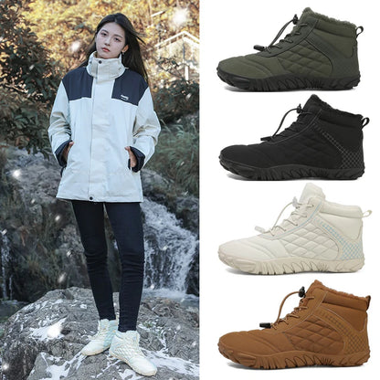 Men's Women's Winter Barefoot Hiking Boots, Slip On Warm Zero Drop Snow Boot, Wide Toe Box Ankle Booties, Minimalist Waterproof