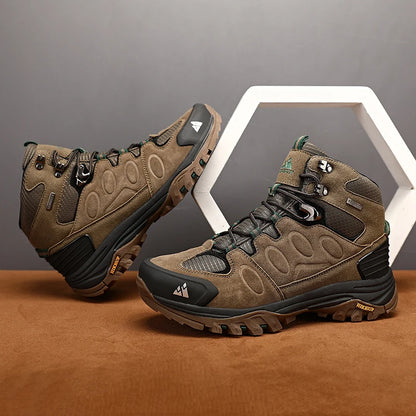 HIKEUP High-Top Men Hiking Boot Winter Outdoor Shoes Lace-Up Non-slip Sports Casual Trekking Boots Man Suede Warm Shoes